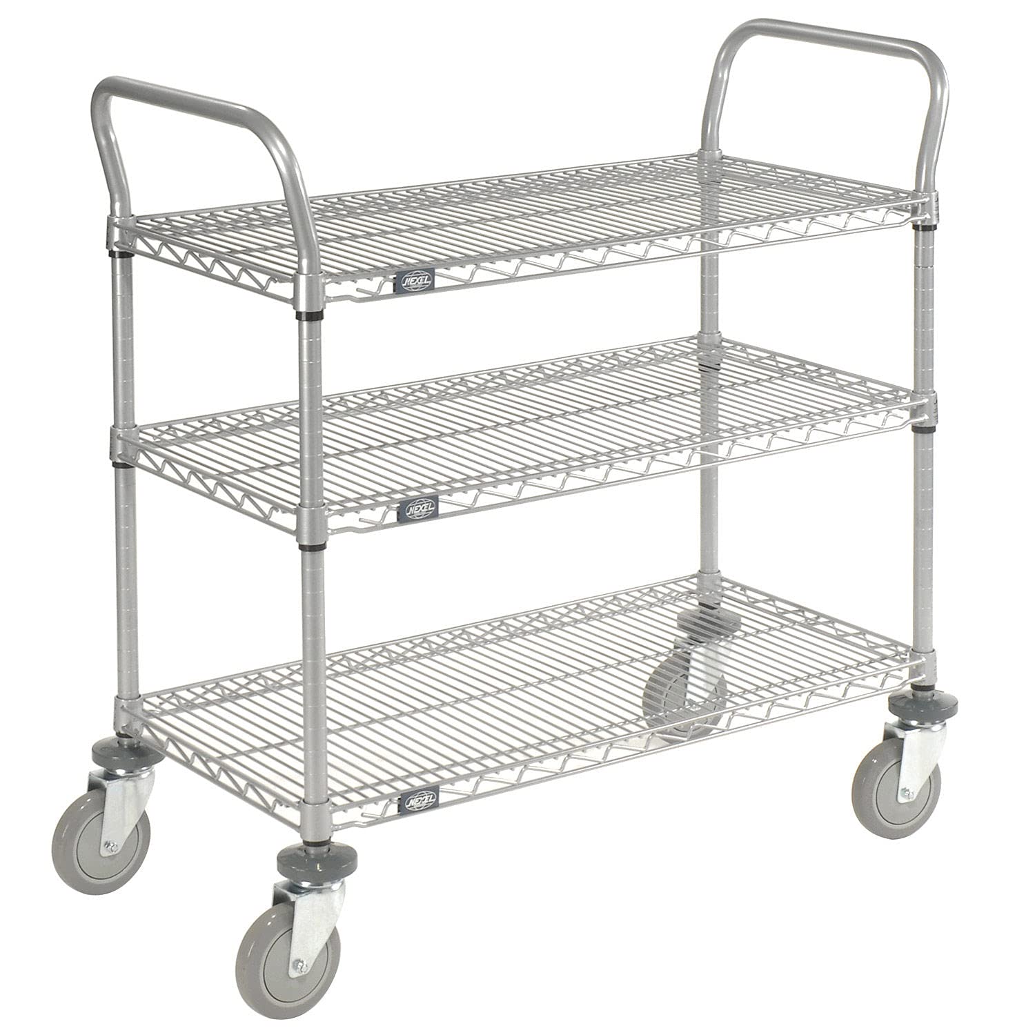 Wire Shelf Utility Cart by Nexel – 18"L x 18"W x 38"H, 12-Gauge Steel, Silver Epoxy Powder, Model 1836P3EP