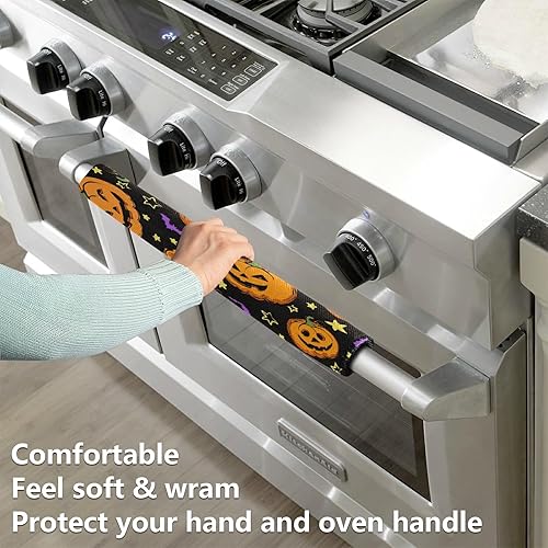 Miniatura 4 de Calabazas de Halloween, murciélagos morados, cubiertas para manija de puerta de refrigerador, estrellas naranjas de otoño, guantes para