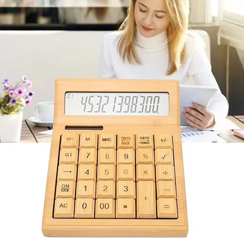 Miniatura 9 de Calculadora de bambú, calculadoras solares de madera con pantalla LCD digital de 12 bits, calculadoras de escritorio de función estándar básica con