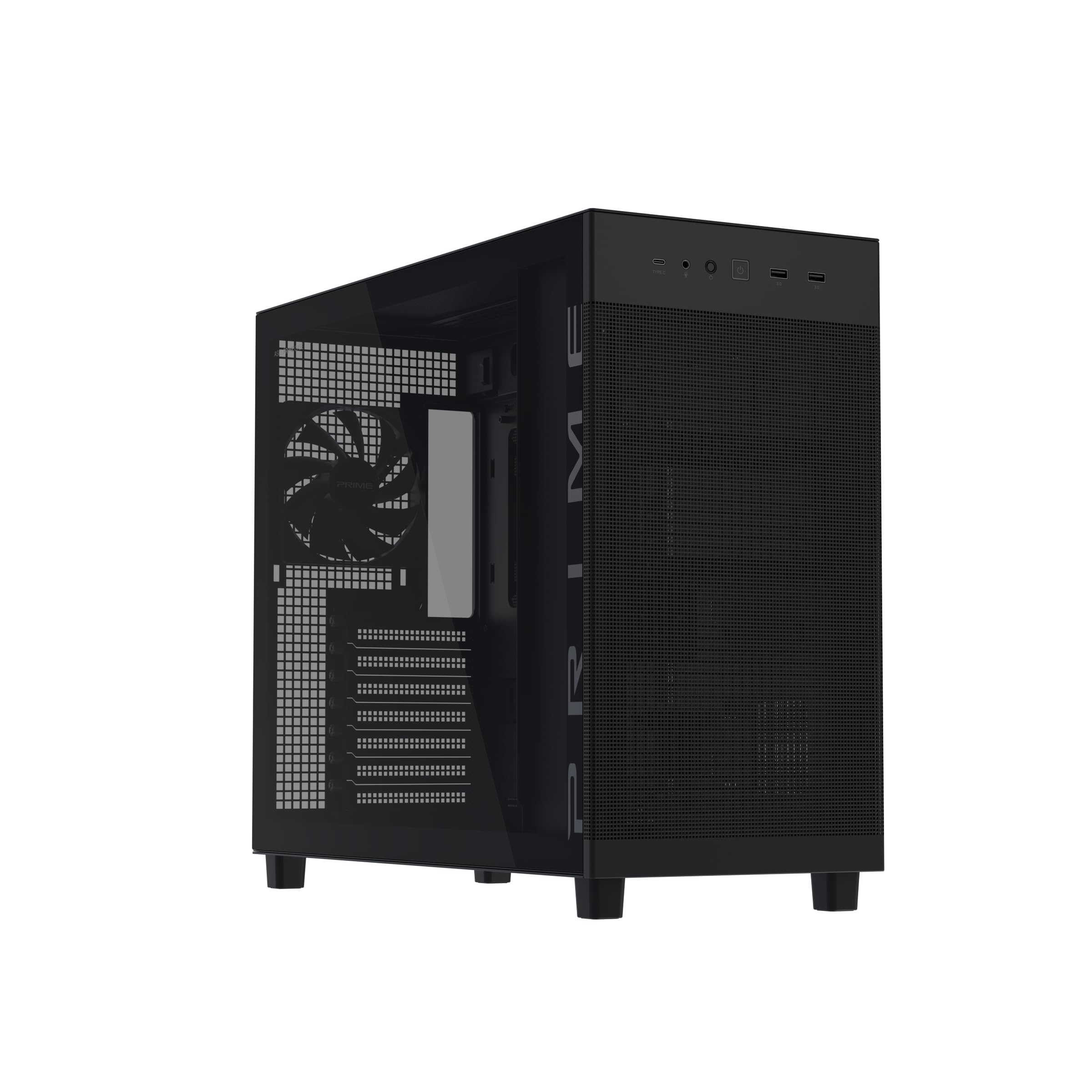 ASUS PRIME AP303 TG, 44 LİTRE HACME SAHİP KOMPAKT BİR ATX KASA OLUP 360 MM’YE KADAR EKRAN KARTI, 60 MM KALINLIĞA KADAR 360 MM RADYATÖR VE 180 MM’YE KADAR ATX PSU DESTEĞİ