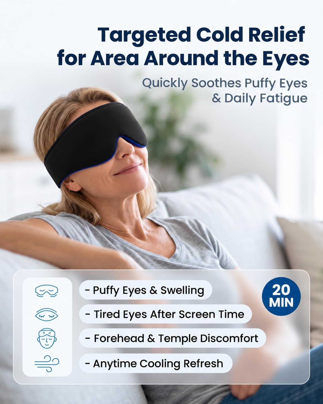 Full-Coverage Cooling Gel Eye Mask for Puffy Eyes: 3D Contoured Design