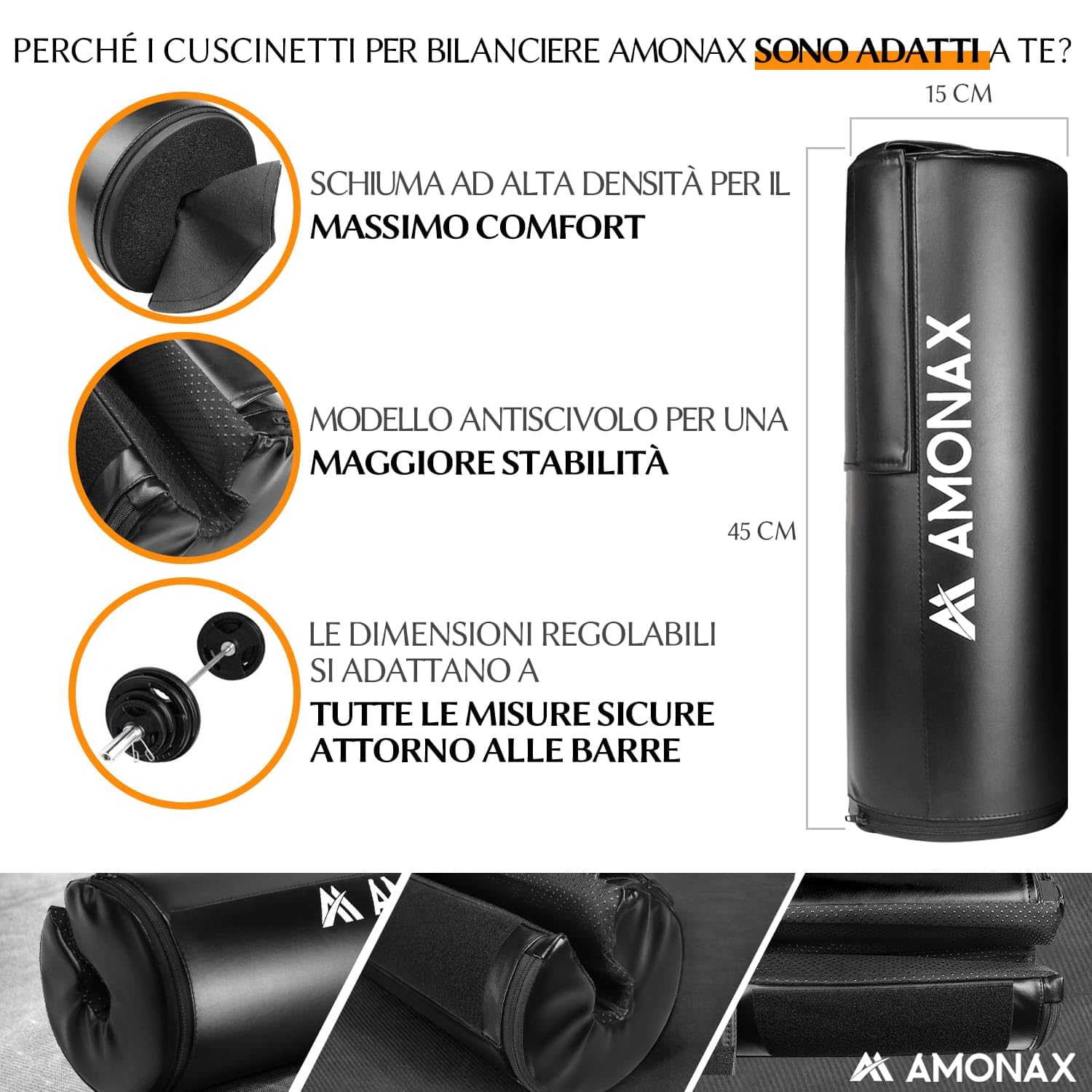 Amonax Hip Thrust Cuscino per Bilanciere, Imbottitura in Schiuma Extra Spessa, Accessori per Palestra Pesanti per Donna E Uomo Allenamento Fitness Bar Pad Cuscino per Spinte Dell'anca