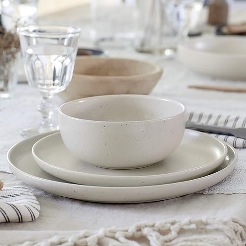Miniatura 4 de Casafina Juego de vajilla de cerámica de 5 piezas para 1 Colección Pacifica, vainilla Juego de vajilla apta para microondas y lavavajillas