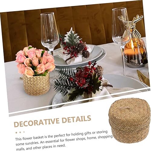Miniatura 5 de Cesta de flores Mini cesta de mimbre con tapa, juguetes para niños, regalos vintage, cesta tejida hecha a mano, cesta de almacenamiento creativa,