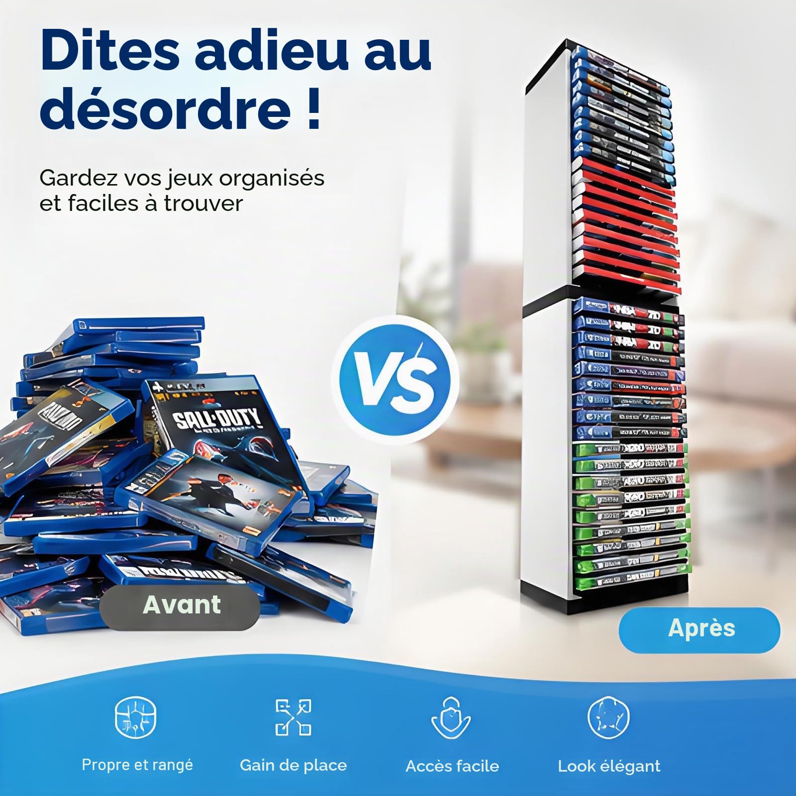 Tour de stockage de jeux PS5, support de jeu universel pour PS4 Xbox Nintendo Switch, avec 36 disques de jeu PS5, Blanc,noir (Stockage 36)