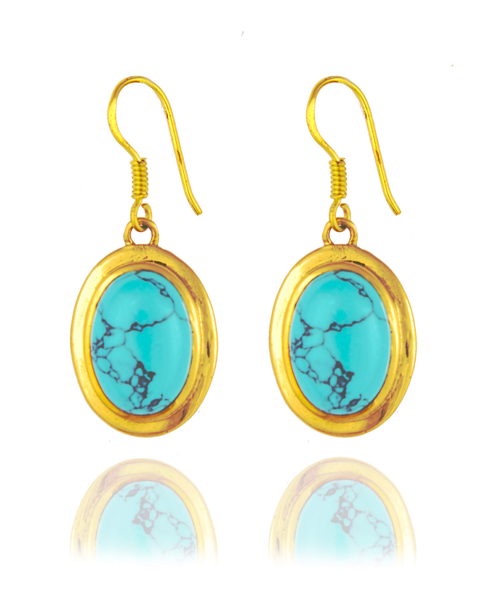 Gempro Certified Turquoise Firoza Gemstone Stylish Gold Plated Studded Drop Earrings for Women, Blue (B07X4X8LH4) Amazon Price History, Amazon Price Tracker