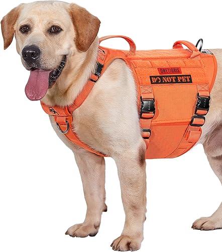 OneTigris Arnés táctico para perro grande, chaleco metálico para perro con paneles de gancho y bucle, ajustable militar, fácil de poner, chaleco