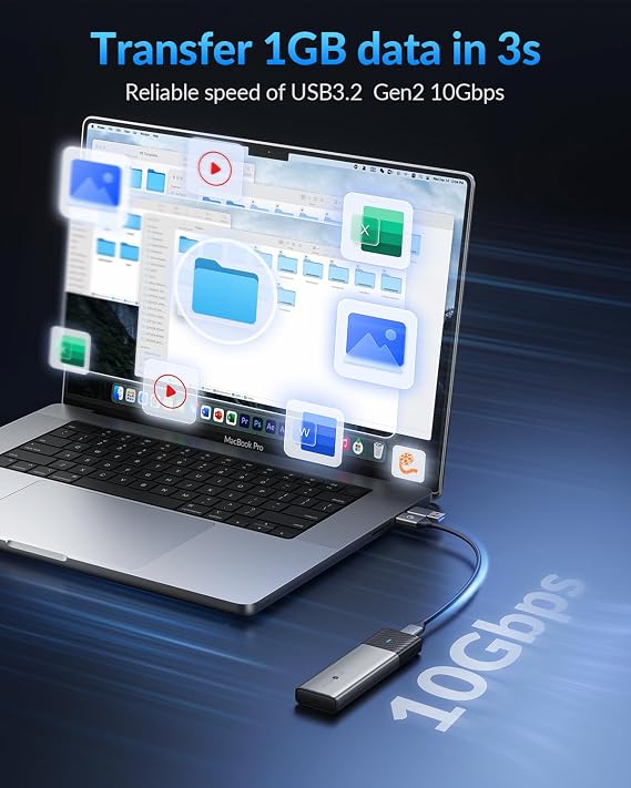 NVME Enclosure [Tool-Free] SETMSPACE M.2 Enclosure with Dual Protocol of NVME&SATA , USB C/A 10 Gbps USB 3.2 Gen2 SSD Adapter, SSD Enclosure for M.2 B&M-Key/M-Key 2230/2242/2260/2280 SSDs- Grey Caddy