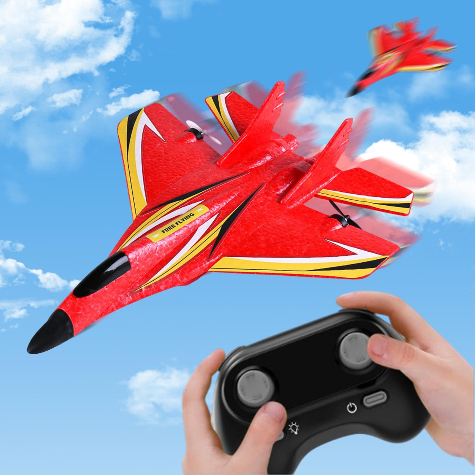 Genérico Avión RC - Kit de avión de Control Remoto con luz LED | Impermeable de 2,4 GHz, Caza acrobático de Doble Motor | Educativo al Aire Libre para niños y Adultos