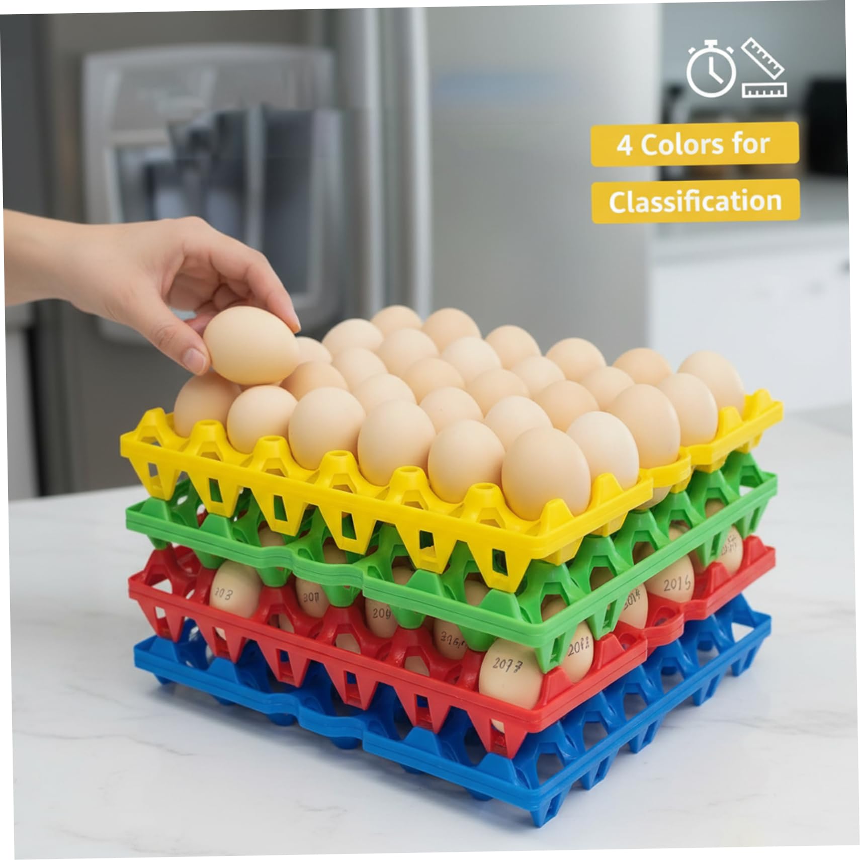 Paquete de 8 cajas para huevos, 30 bandejas para huevos para transporte seguro, cajas de reutilizables y apilables a granel (rojo, amarillo, azul, verde)