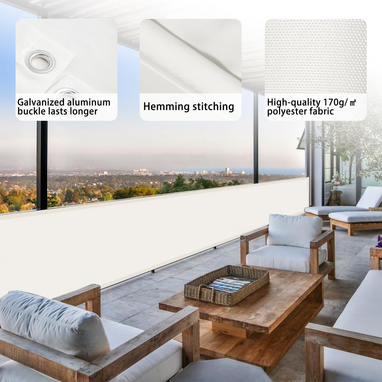 COOL AREA Frongivista per Balcone in PES, Impermeabile Anti-UV Recinzione Copertura per Balcone Giardino,90x400cm,Beige