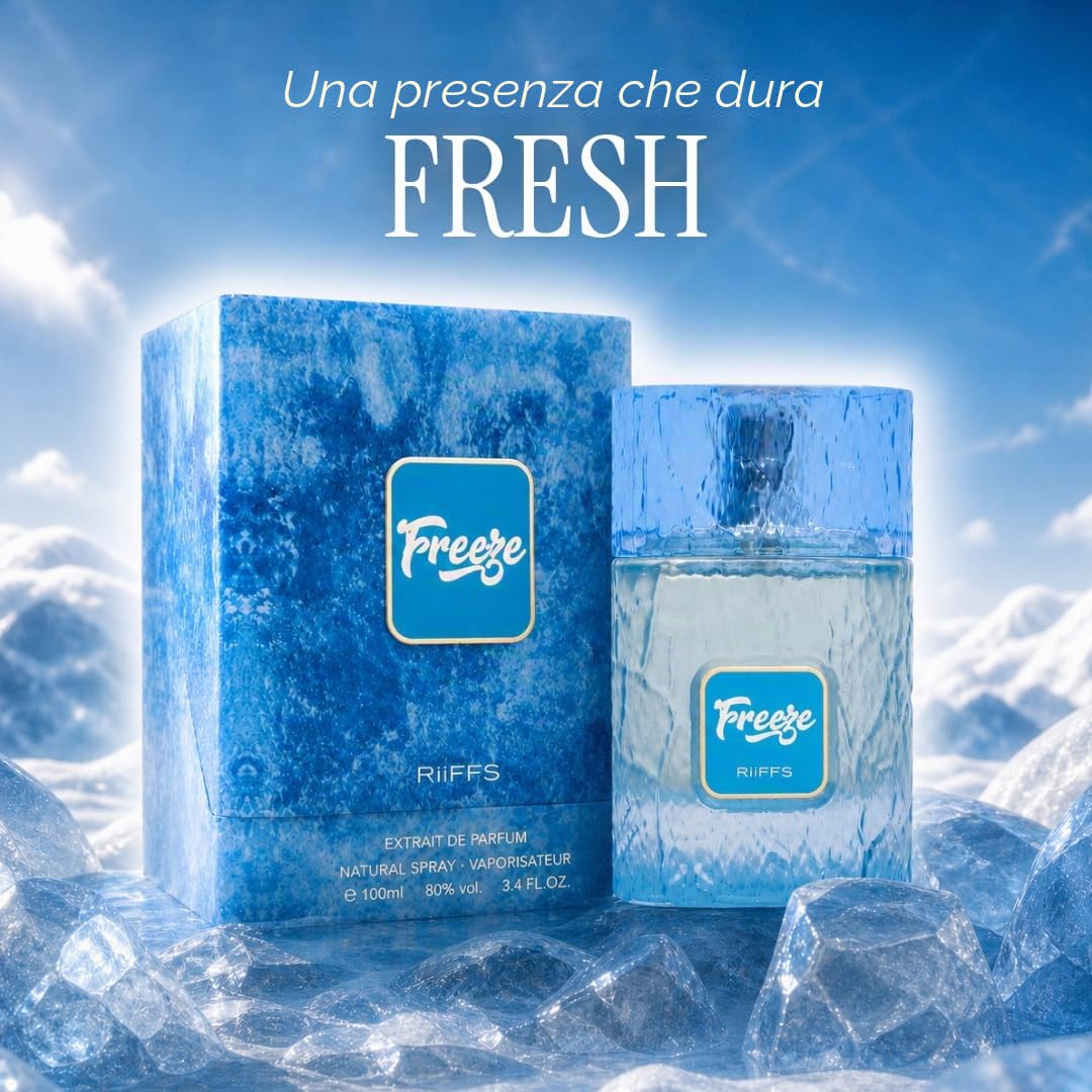RiiFFS Freeze Estratto di profumo, 100 ml, profumo unisex a lunga durata, fresco profumo di agrumi, menta e ambra, fragranza di alta qualità, giorno a notte, per uomini e donne, eau de parfum spray