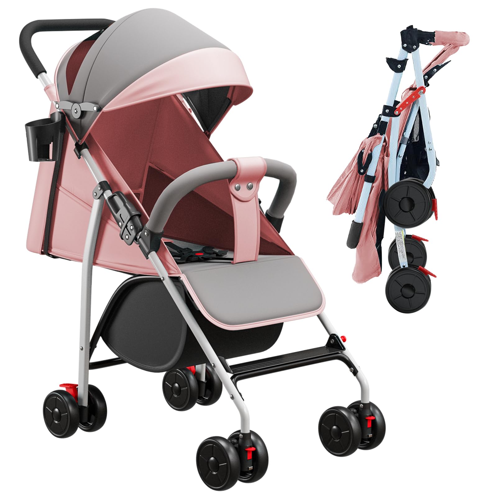 Passeggino compatto Citadine, pieghevole, a 4 ruote, ultra leggero, solo 4,8 kg, con baldacchino a tre sezioni, può sedersi o sdraiarsi, fino a 25 kg