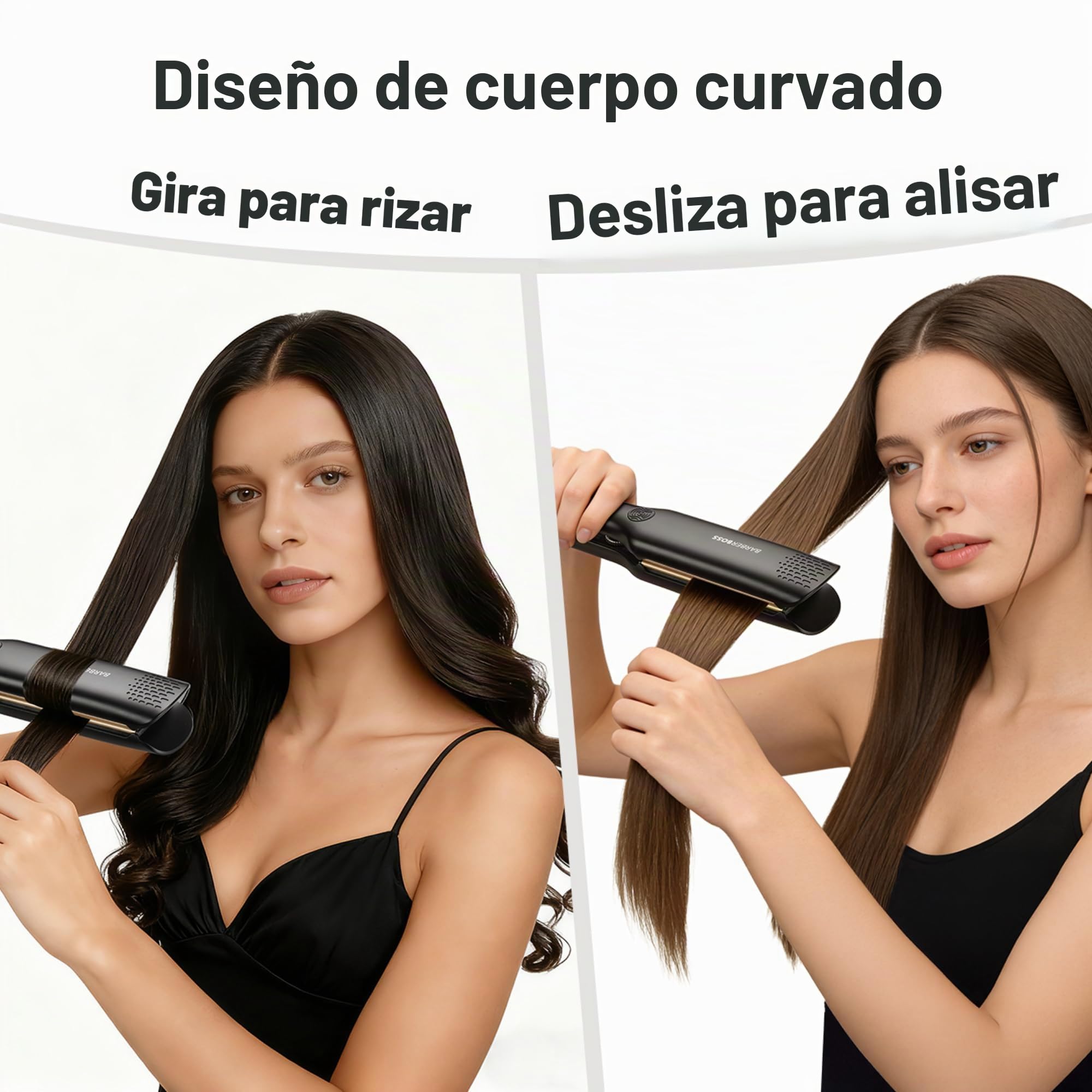 BarberBoss Alisador, placas flotantes de cerámica, tratamiento iónico y queratina para cabello liso y sin encrespamiento, plancha profesional a temperatura ajustable (QR-8422, Negro)