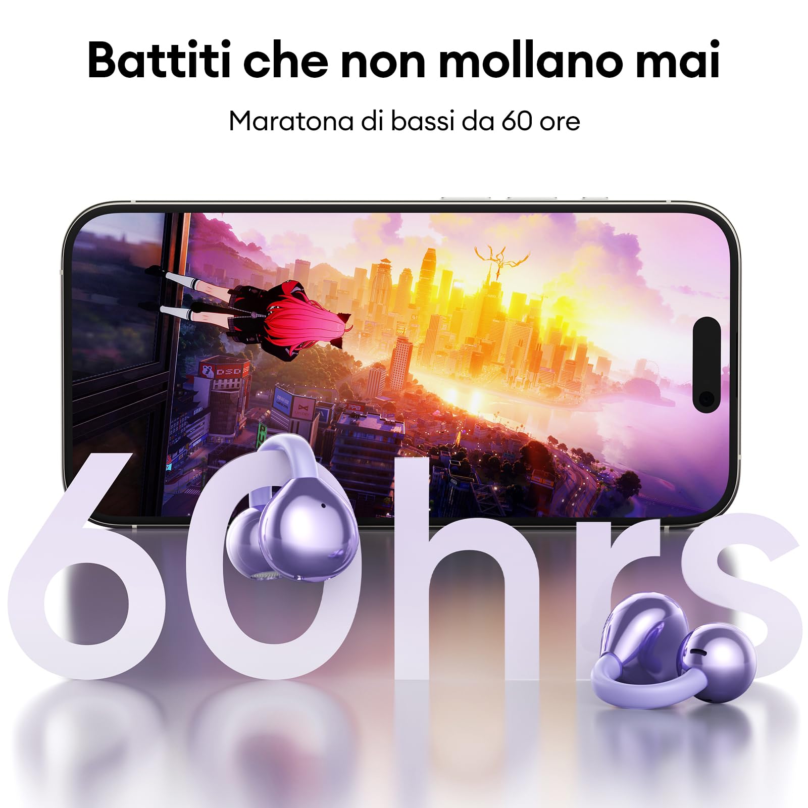ZOMBIES CAT Auricolari Open Ear Clip-on con Schermo Touch Intelligente – Cuffie Bluetooth 5.4, Audio HiFi, Controllo Musicale & Volume, Auricolari Bluetooth per Sport,M100 Viola
