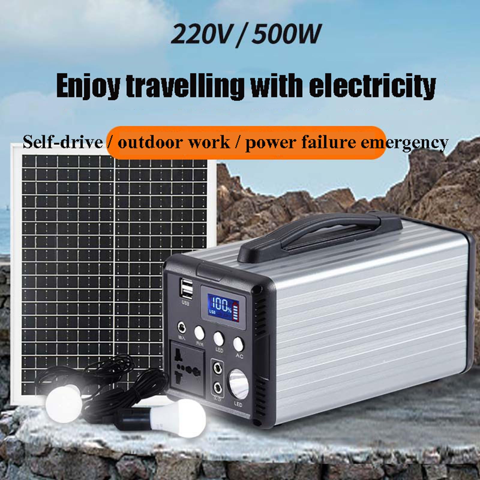 Centrale elettrica Portatile, generatore Solare con Presa 220 V/500 W, Batteria agli ioni di Litio, Alimentazione Mobile per Viaggi all'aperto,156000mAh