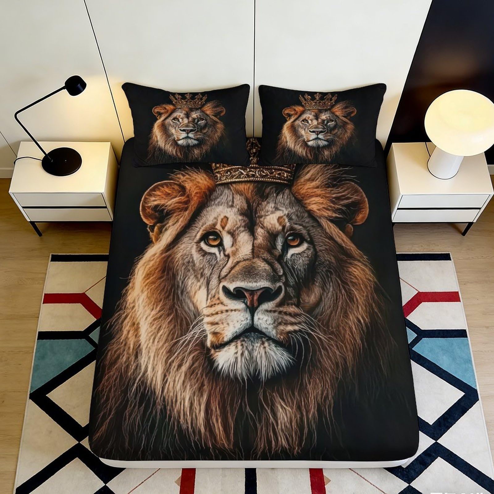 Uxinyoume Style-4 3D Printed Lion King Fitted Sheet Microfiber Soft Durable Wild Animal Bed Cover For Bedroom Dorm Decor Protection 90X200x25cm