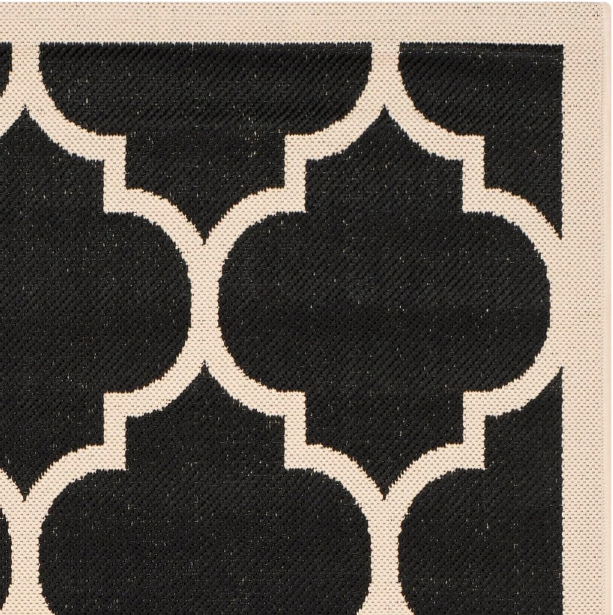 SAFAVIEH Washable Rug Outdoor Courtyard Collection - 4' x 5'7", Black & Beige, Non-Shedding & Easy Cleaning, Ideal for Patio, Backyard, Mudroom (CY6914-266)
