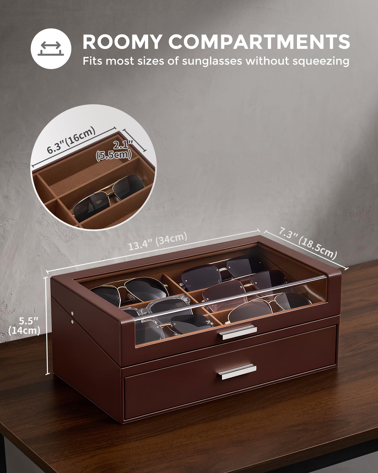 ProCase Caja para Gafas de Sol de con Ventana Transparente, Expositor de Gafas, Organizador con Cajón y Tapa Transparente para Múltiples Gafas