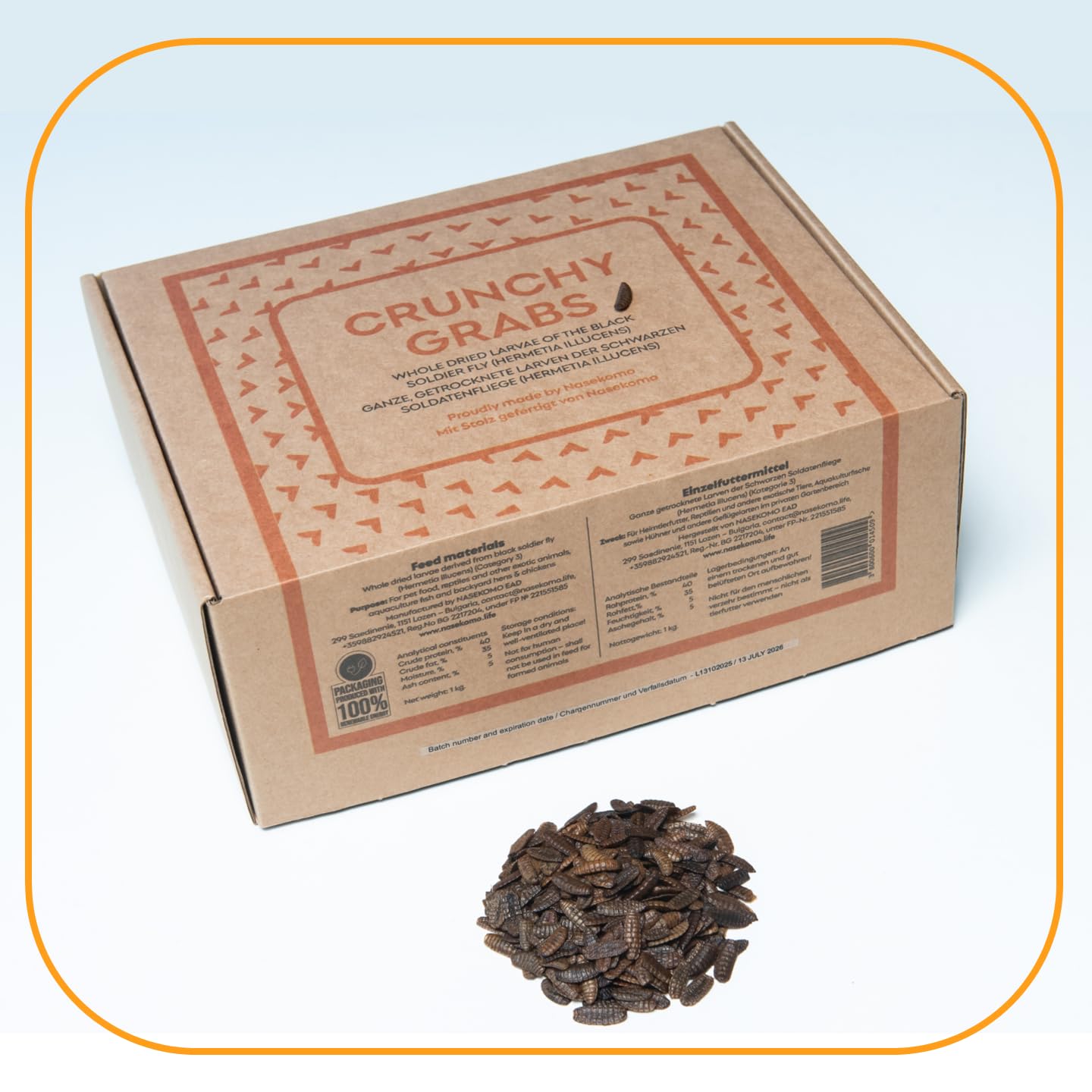 Getrocknete Schwarze Soldatenfliegenlarven 1 kg | Proteinreiches Naturfutter für Hühner, Vögel, Reptilien, Igel & Fische | Ergänzungsfutter für Hunde & Katzen | EU | Ohne Zusatzstoffe