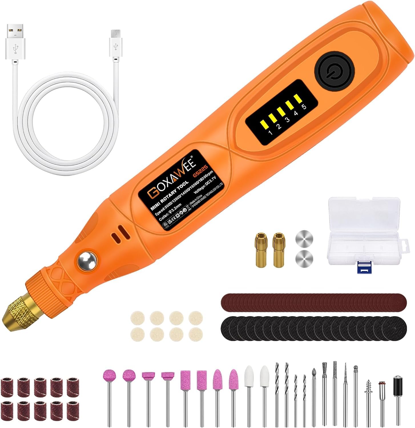 GOXAWEE Mini Trapano 3,7 V Rotativo Multifunzione 104 Accessori Smerigliatrice Incisione Taglio Foratura Lucidatura