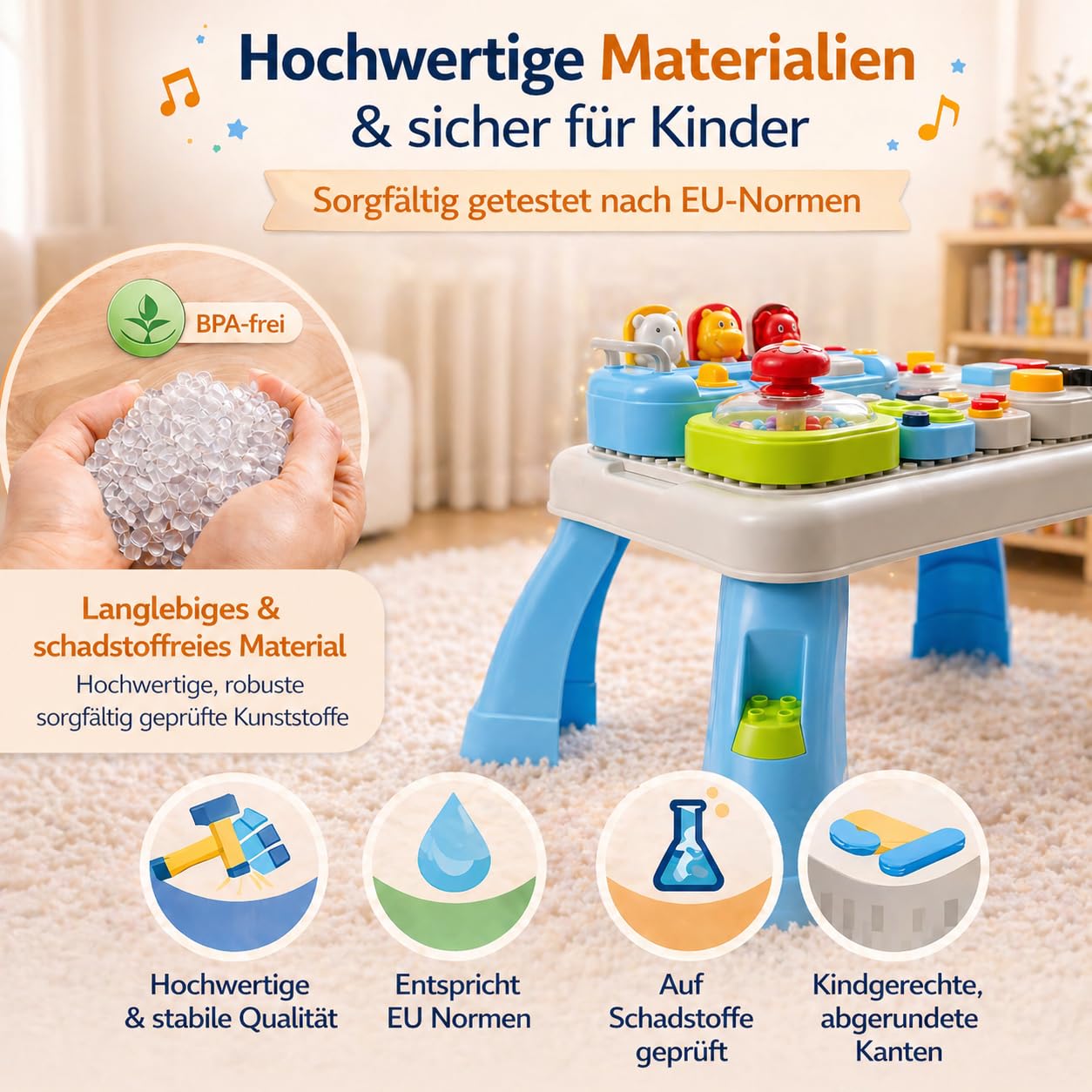 AMAYO - Baby Aktivitätstisch Montessori ab 9-36 Monate – Interaktiver Babys Entdeckertisch Spieltisch mit Motorikspielzeug, Musik & Lernspielen – Lernspielzeug oder Geschenk für Babys & Kleinkinder