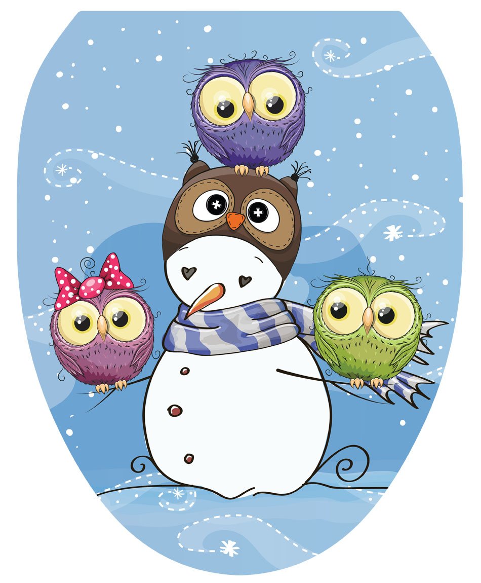 Toilet Tattoos Snowmen With Owls Toilet Seat Decal, Elongated