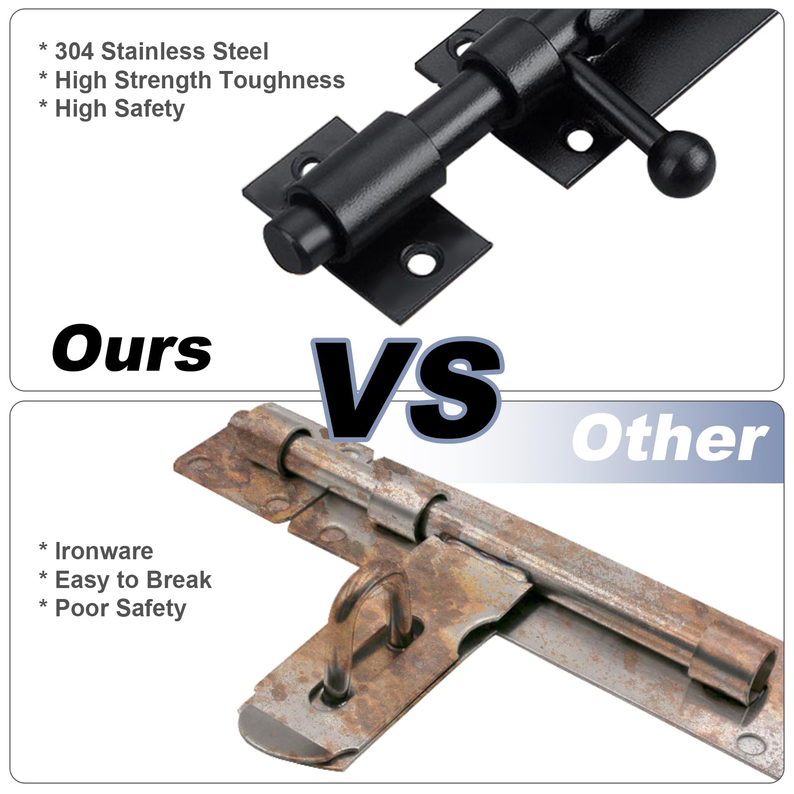 Slide Gate Latch Bolt Safety Door Lock with Padlock Hole 105MM Length, 16MM Dia Bar, Door Lock Bolts for Bathroom Toilet - Image 2