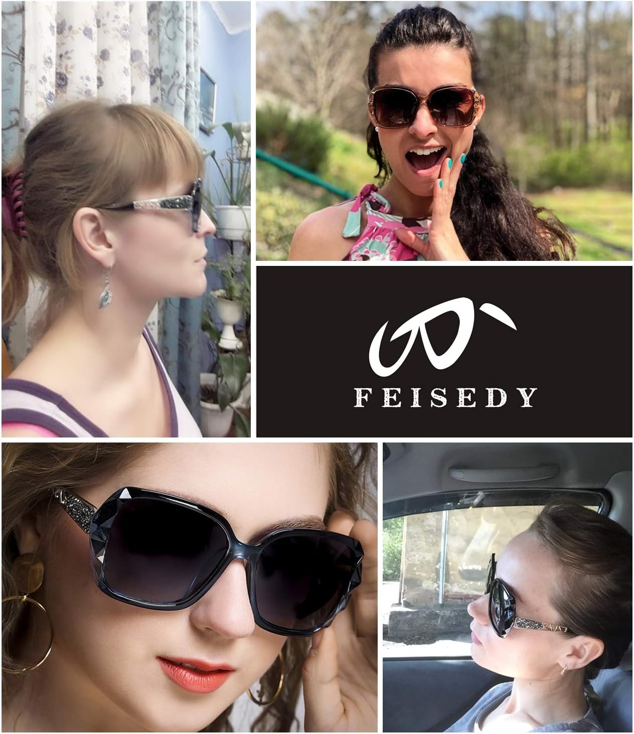 FEISEDY Polarized Women Square Sunglasses Sparkling Composite Shiny Frame B2289 - Image 8