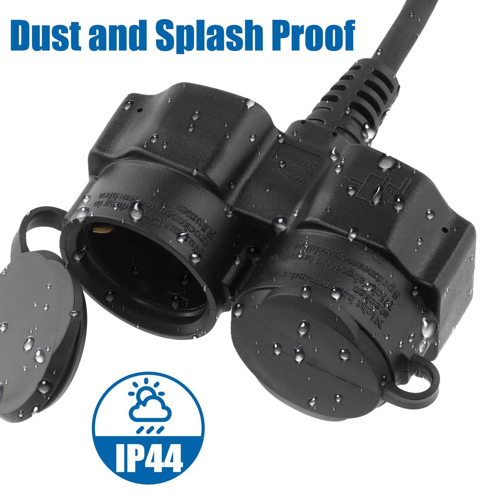 Prolunga Doppia Schuko Con Interruttore 16A 250V – Cavo 1,5 M IP44 Con Copertura Di Sicurezza Per Esterni E Interni