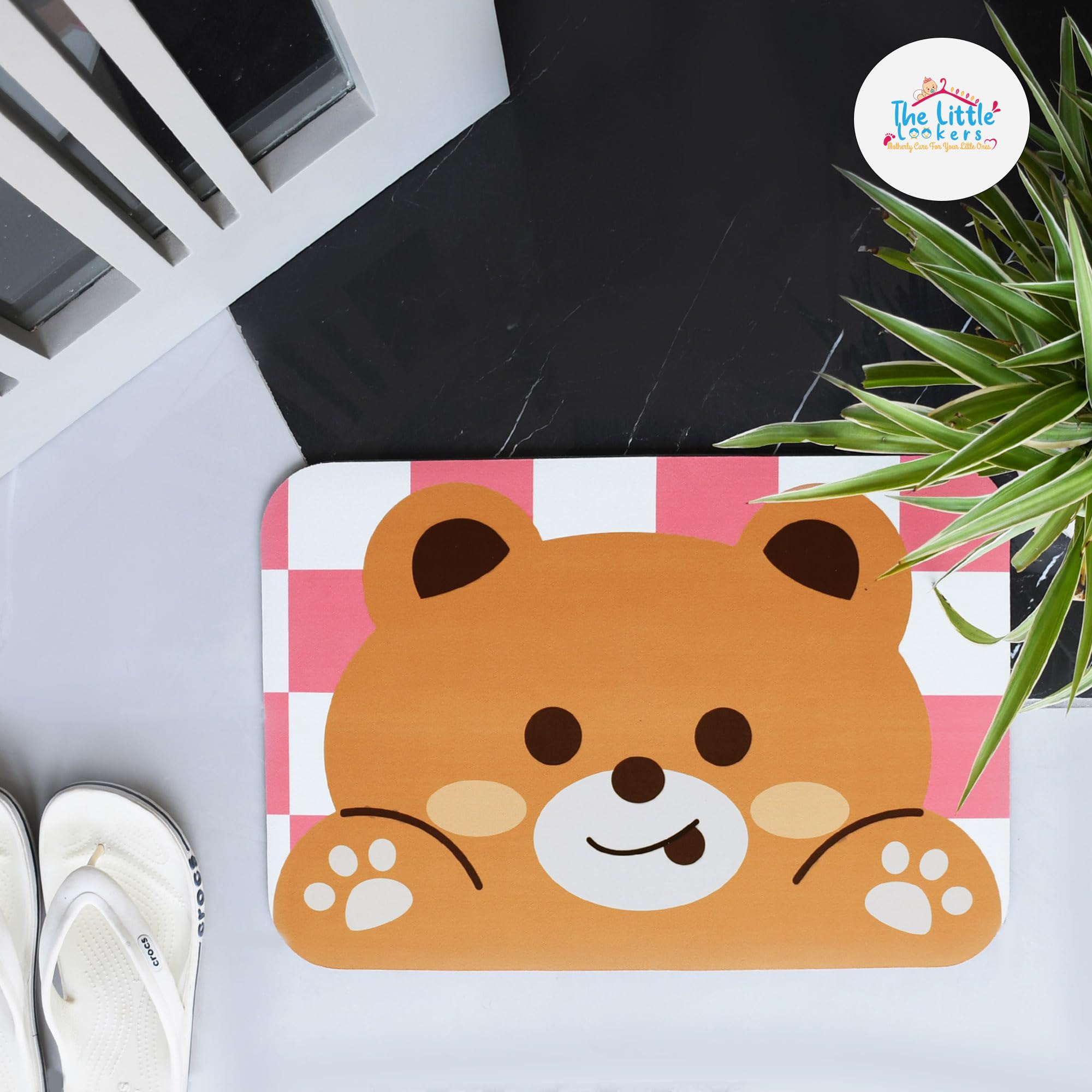 THE LITTLE LOOKERS Bathroom Mat for Kids Room/Bathroom Carpet/Anti-Slip Bathroom Mat for Kids/Doormats for Baby Room, Washable & Non-Slip (Bear - Pink) - Image 6 thumbnail