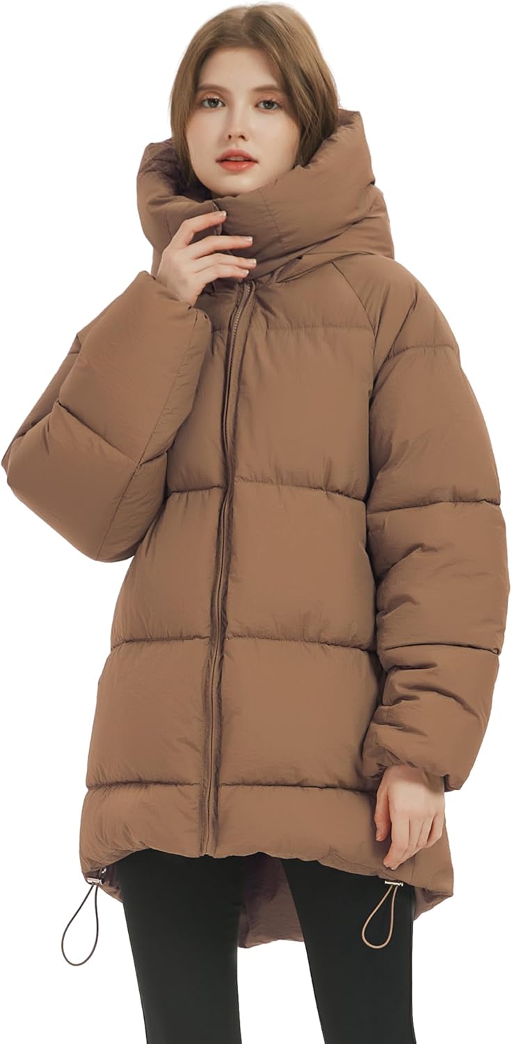 PEHMEA Women Mid-Length Puffer Hooded Jacket Winter Padded Warm Coat Thicken Outerwear Coats - Image 5