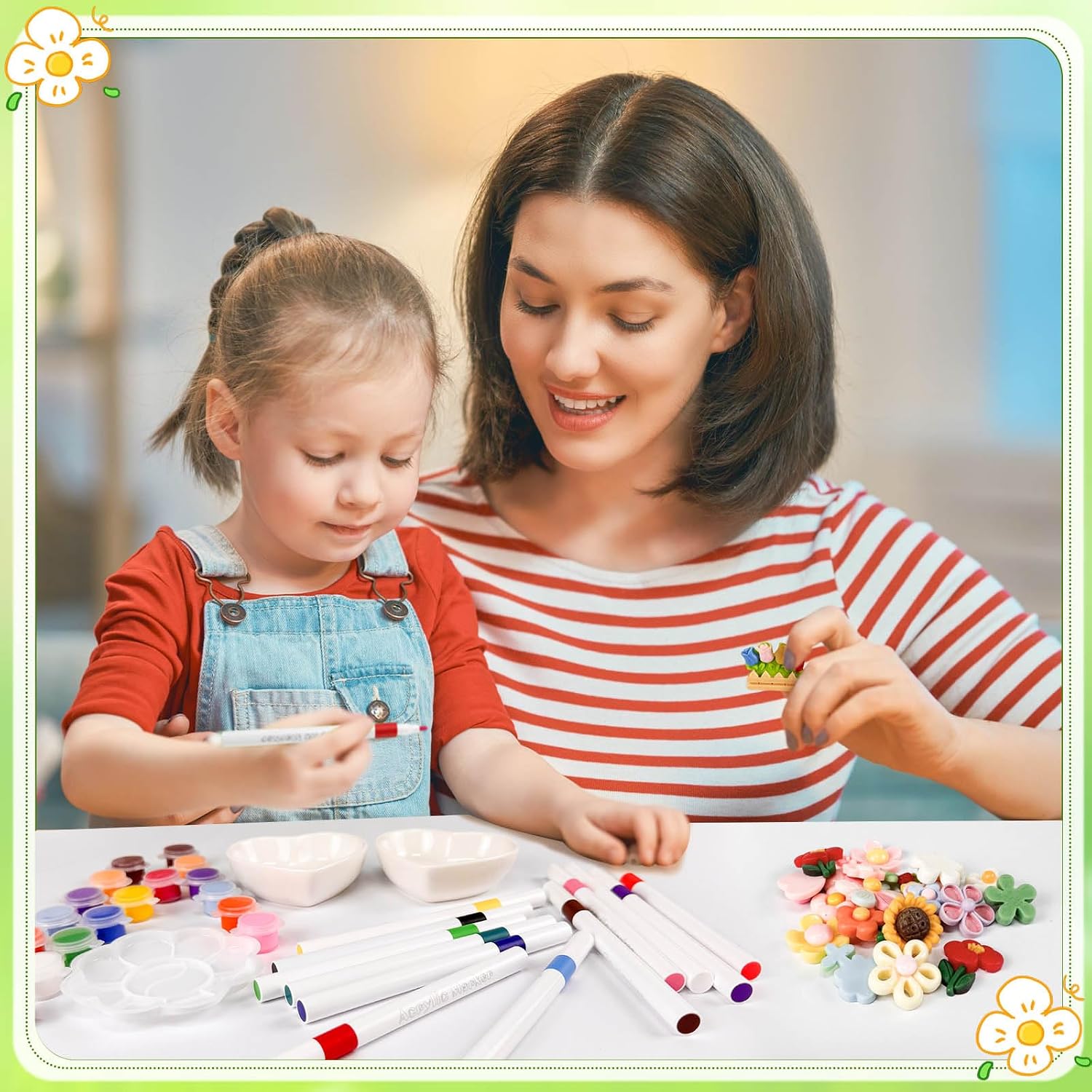 Cinrobiye 6 Set Father’s Day DIY Ceramic Heart Jewelry Tray Craft Kit, Paint Your Own Trinket Dish with Markers & Stickers for Dad Gift, Kids Craft, Family Activity & Keepsake