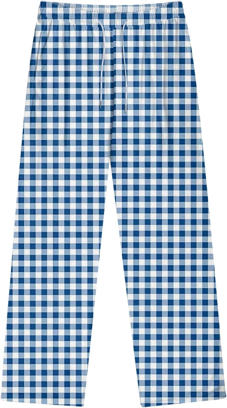 WENKOMG1 Men's Sleep Pants, Soft Plaid Lounge Bottoms with Drawstring and Pockets Breathable Sleepwear, XS-5XL