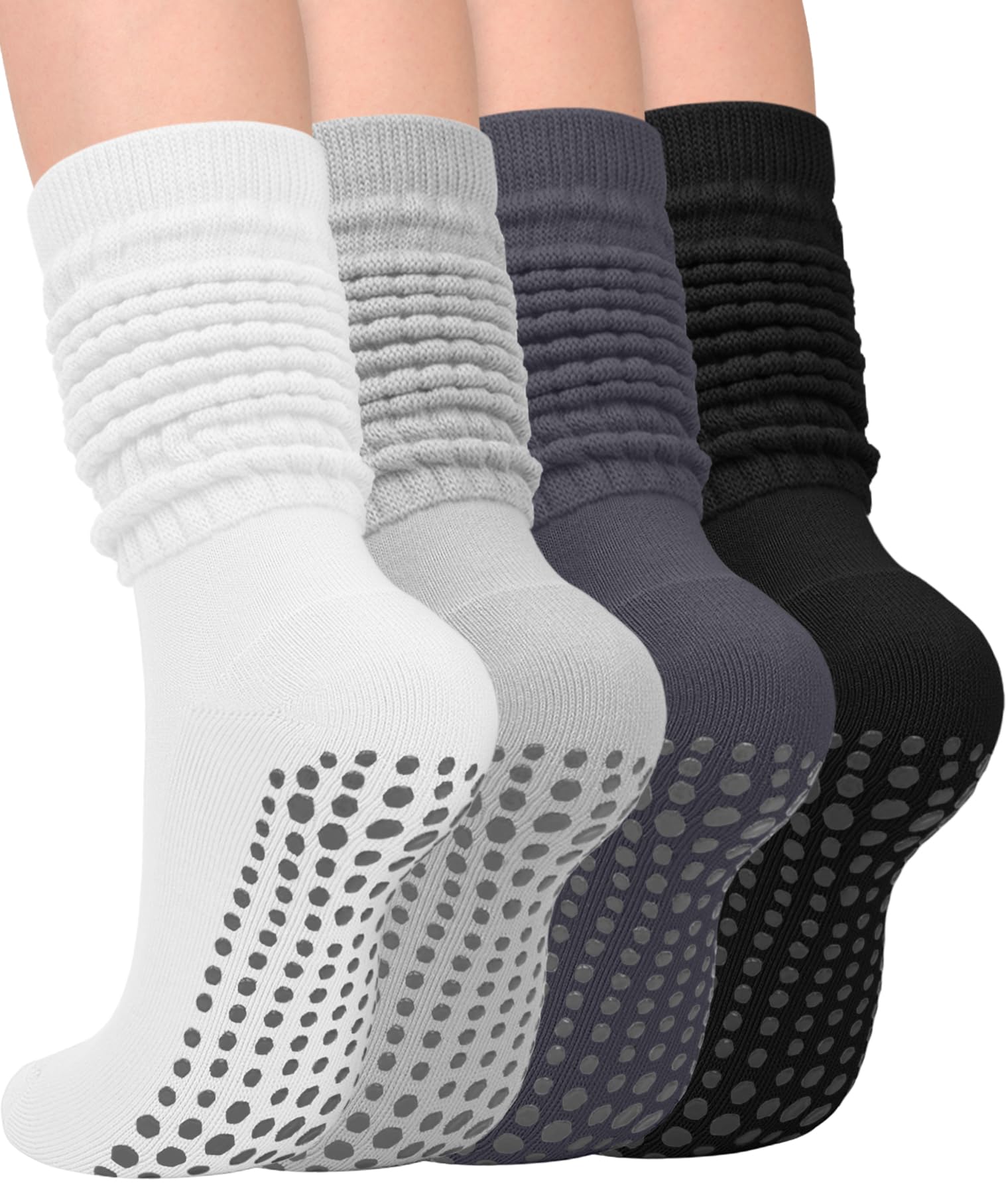 yeuG Pilates Grip Socks for Women Yoga Slouch Socks with Grip for Barre Knee High Boot Socks Long Scrunch Slipper Socks