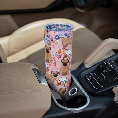 Miniatura 6 de Gezibrw Pug Gifts for Women Cute Dog Tumbler Taza de café para mujeres, taza de viaje Pug de 20 onzas, botella de agua aislada de acero inoxidable