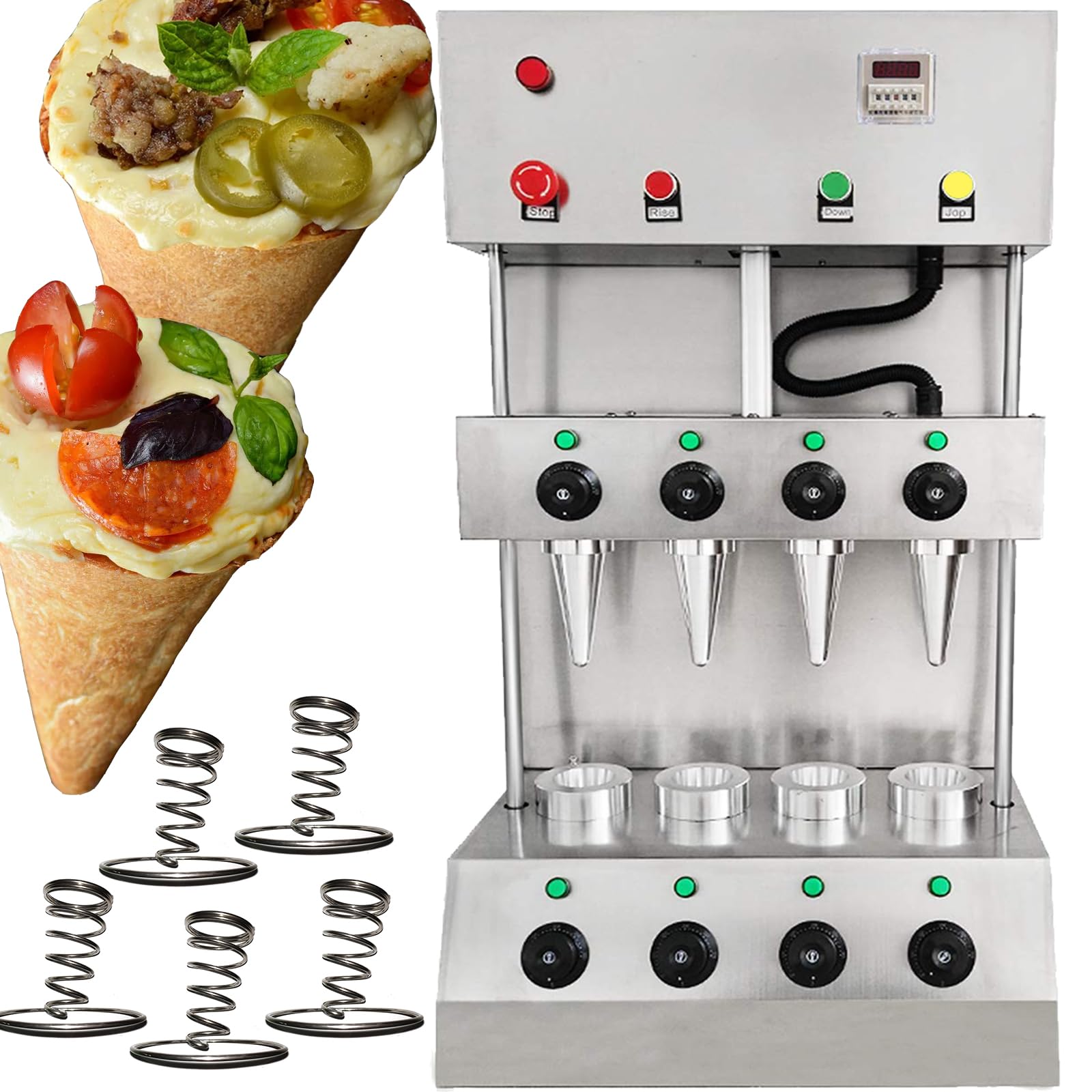 TXMACHINE® Pizza cone machine 4 cone maker Pizzelle Makers with pizza oven,display warmer,pizza cone making machine,4 shapes (220V/50HZ, pizza machine)