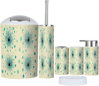 Bathroom Accessories Set 6 Pcs Atomic Starbursts Mid Century Modern Sputnik Palm Springs Radial Toothbrush Holder Cup Soap Dispenser Soap Dish Toilet Brush Holder Trash Can for Countertop Decor