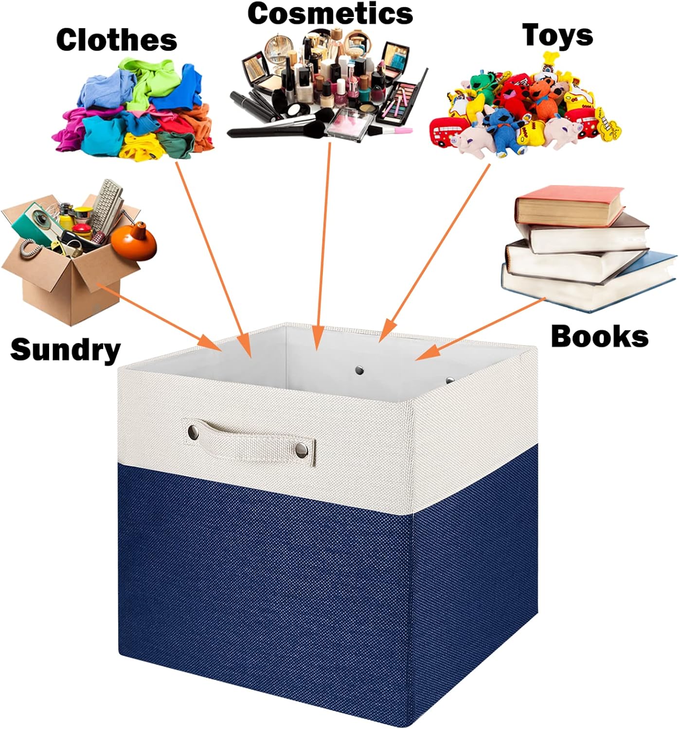 Vextronic Collapsible Cube Storage Bins, 13x13x13 Inch Fabric Large Storage Baskets with Handles, Foldable Storage Box for Closet Shelves, Toy Organizer and Clothes Storage (3 Pack, Blue & White)