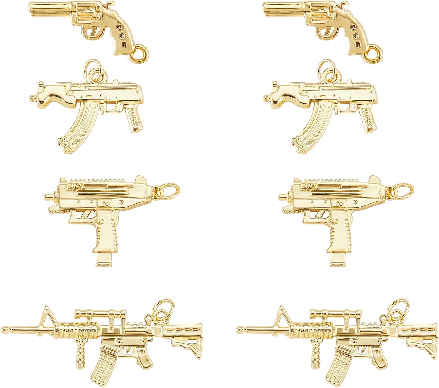 8 Pieces Brass Gun Charm Pendant Cubic Zirconia Pistol Charm Real 18K Gold Plated Pendant for Jewelry Necklace Earring Making Crafts