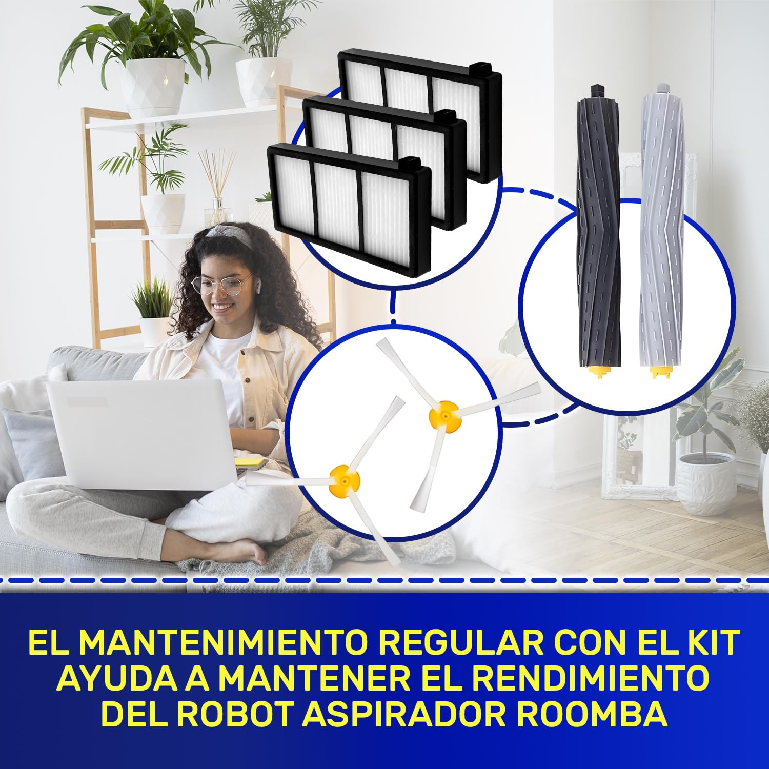 Kit de Mantenimiento Robot Aspirador para Roomba Series 800 y 900 - Contiene 3 HEPA Filtros 2 Laterales y 2 Contrarrotantes Cepillos – MONTERAL