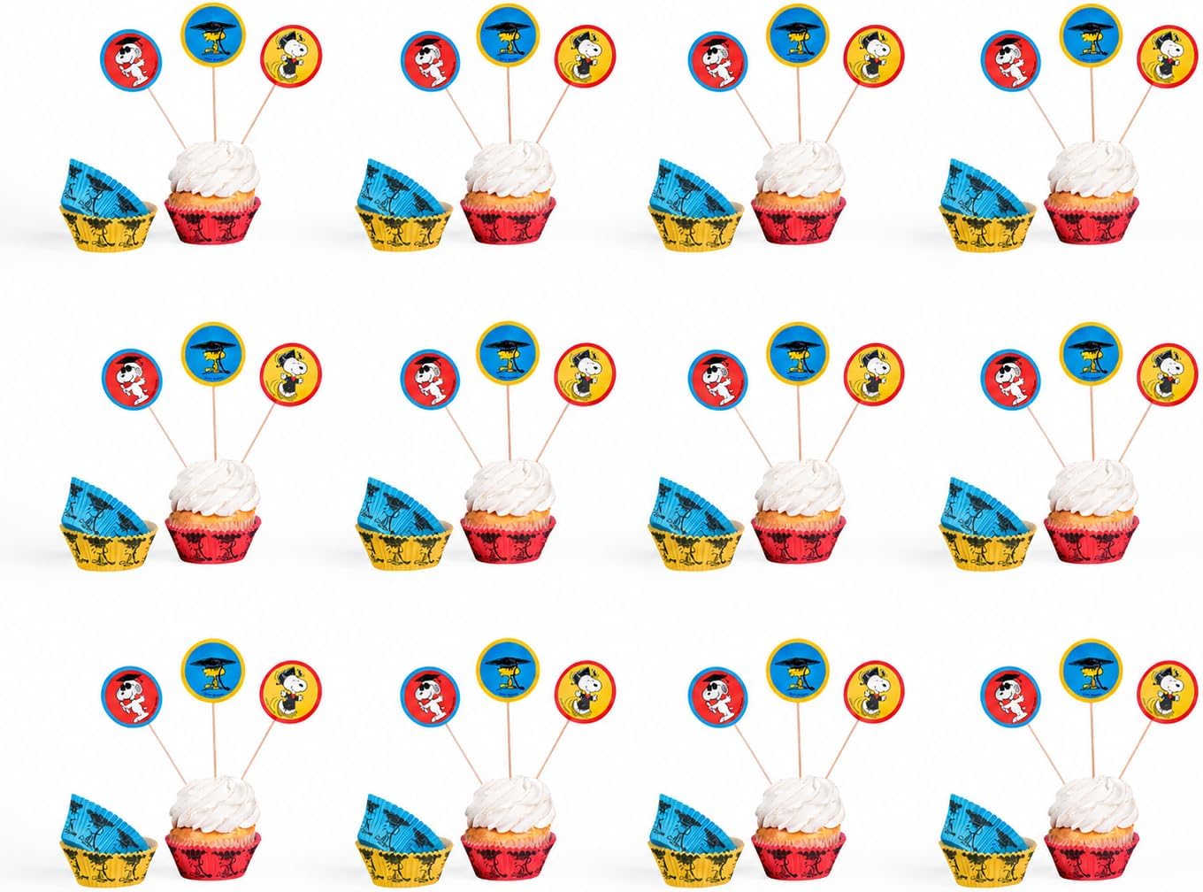 Fun Express Peanuts Graduation Paper Cupcake Liners with Picks, 3", 100 Pc. Bulk