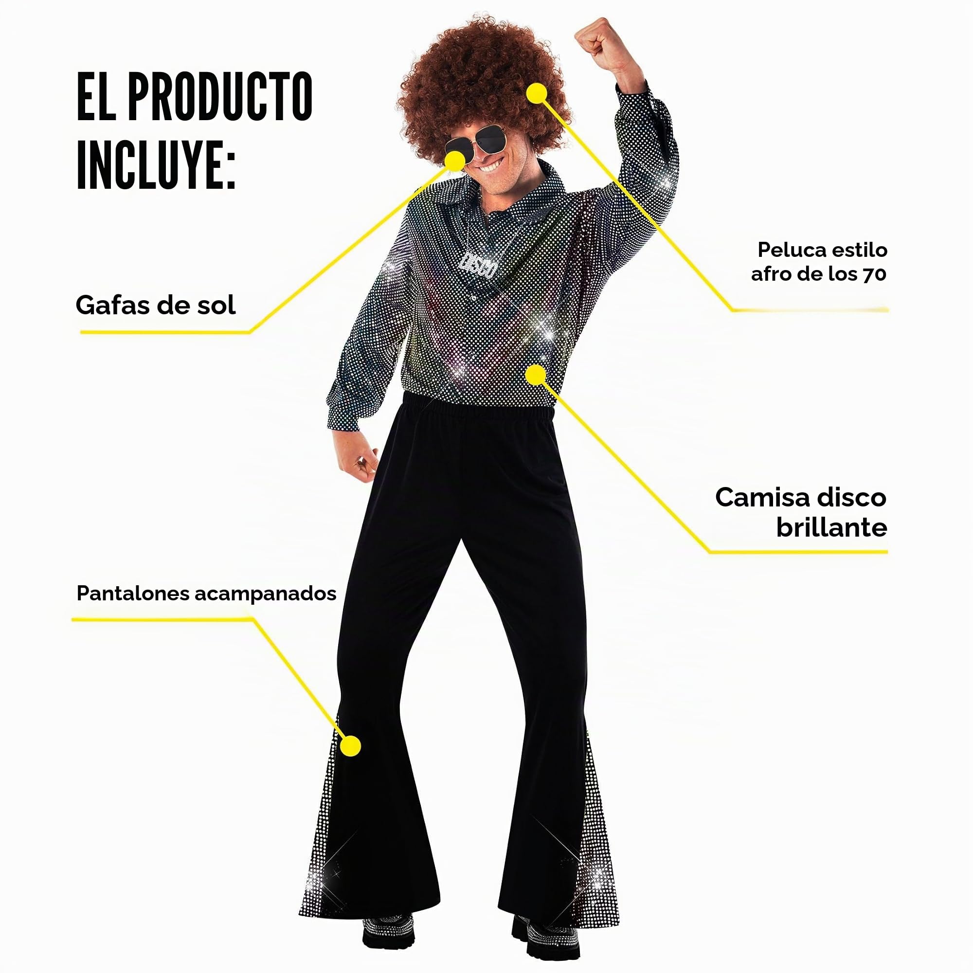 Morph Disfraz Disco Hombre Años 70, Disfraces para Carnaval y Halloween