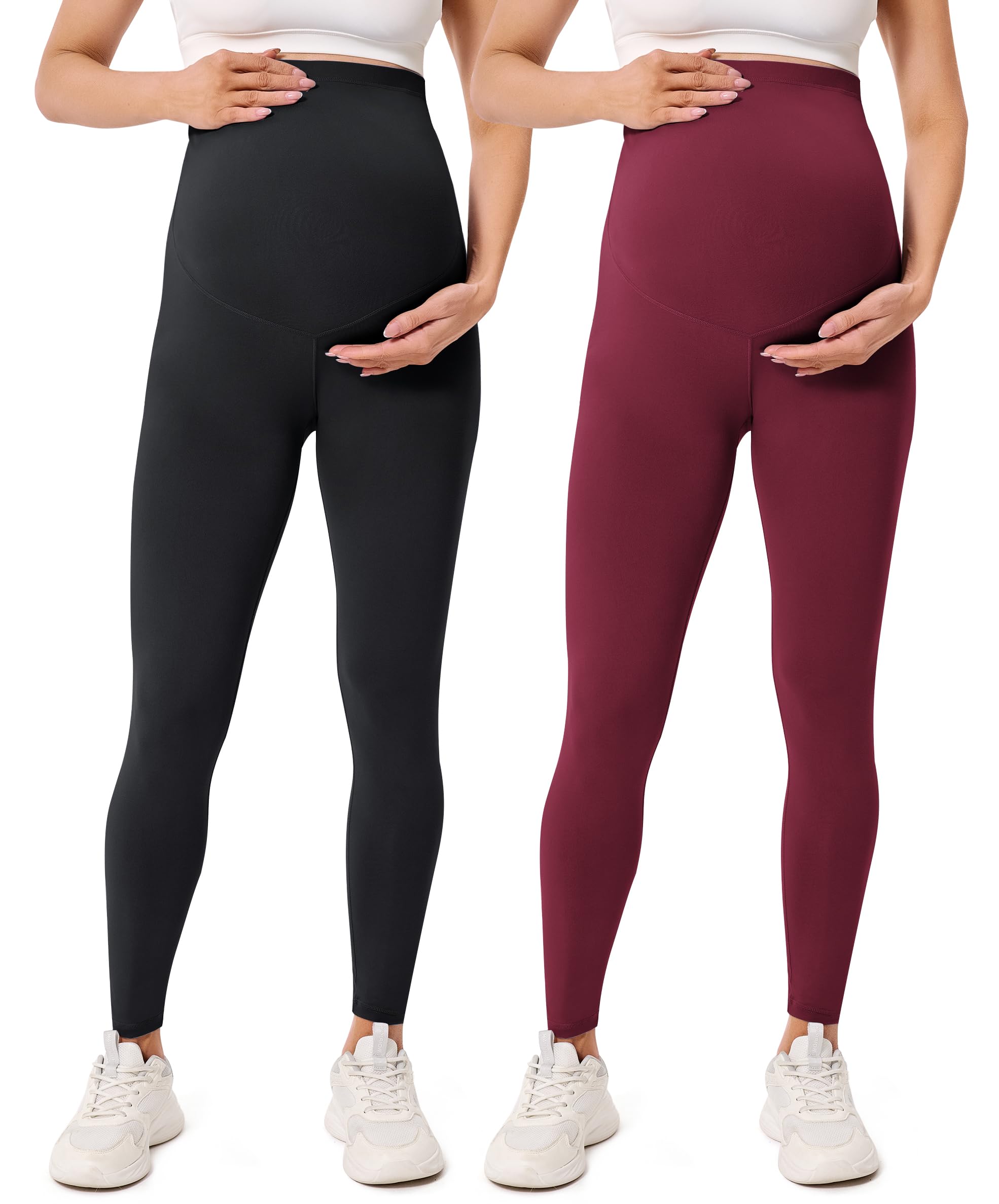BAYDI Creamlush Damen Schwangerschaftsleggings mit Verstellbarer Bauchstütze Weiche High Waist Umstandsleggings Blickdichte Umstandshose Bequem für Yoga Freizeit Schlafanzug