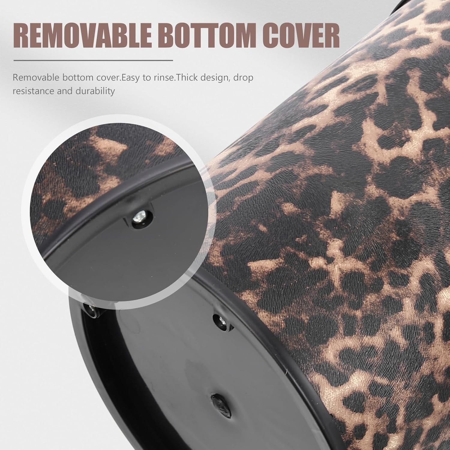 COHEALI Leopard Print Trash Can 5L Retro Stainless Steel Bathroom Wastebasket with Fixing Ring, Small Garbage Can for Bedroom Office Kitchen, Animal Print Decorative Waste Bucket 10.03x7.87in
