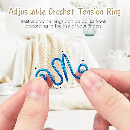 Miniatura 4 de Belifair - Anillos de ganchillo hechos a mano, anillo de tensión de ganchillo ajustable para tejer y hacer ganchillo, regalo de ganchillo para los
