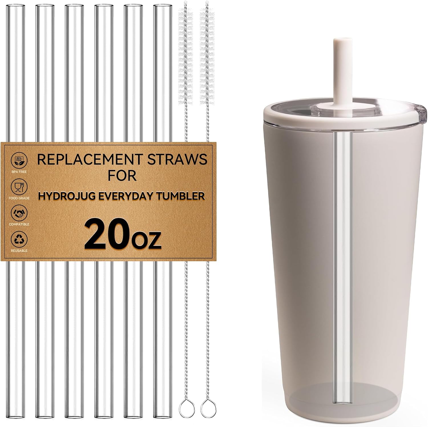 Straws For HydroJug Everyday Tumbler 20 oz, Clear Tritan Straw Replacement