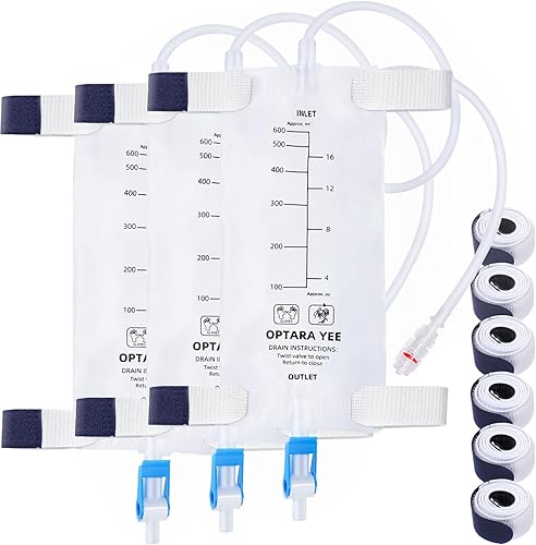 Paquete de 3 bolsas de nefrostomía de 20.3 fl oz con tubo flexible de 24 pulgadas, bolsa de drenaje de orina, bolsa transparente de recolección de