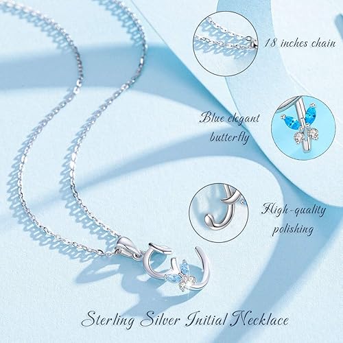 Miniatura 2 de EUDORA Sterling Silver Butterfly Initial Necklaces for Women, Elegant Letter Neckles Personalized Gift for Mother, Sister, Daughter, 18 inch Chai
