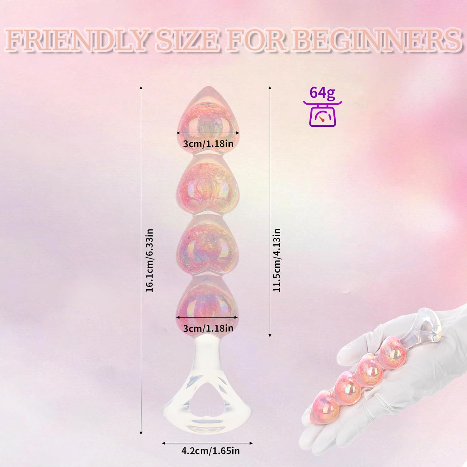 Anal Beads Butt Plug for Beginner, 6.3” Dual Layer Pink Heart Shape Silicone Anal Toy Adult Fantasy Anal Dildo for Men Gay Anus Dilator Masturbator Training and Couple Sex Game Play (Pink)